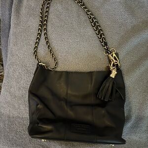 Chic Black Leather Shoulder Bag with Gold Chain